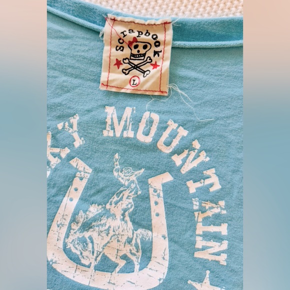 SCRAPBOOK Turquoise Rodeo Sweatshirt w Raw Hem - Picture 4 of 13